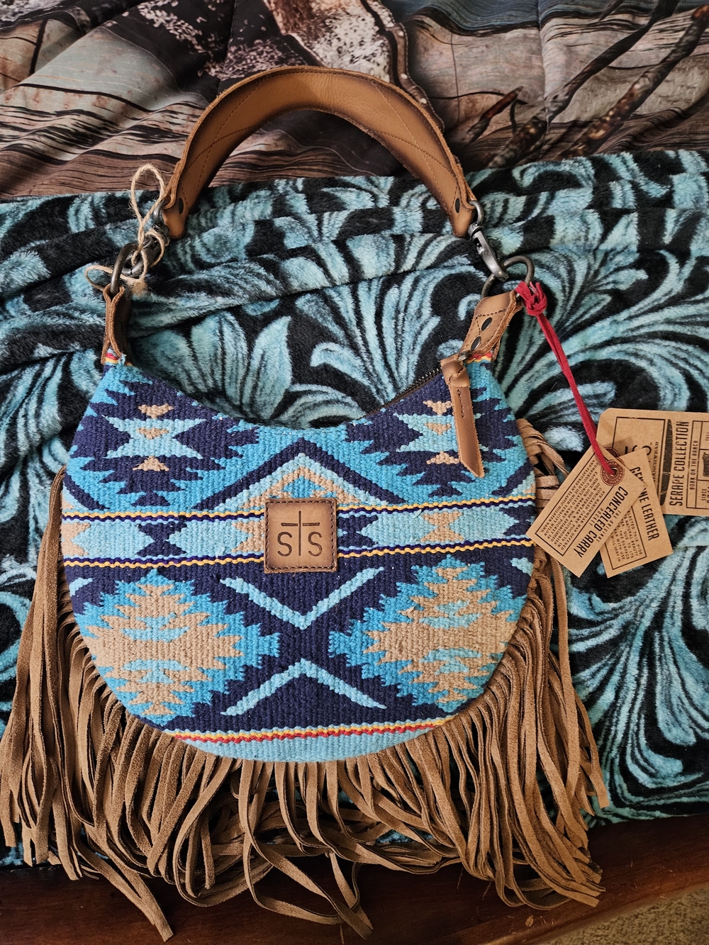 STS Blue Aztec Fringe Hobo Bag by STS Ranchwear